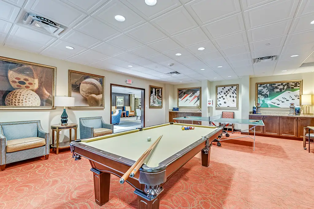 Activities Room with Billiards and Ping Pong Tables
